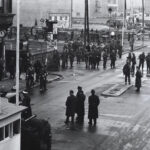 Friedrichstrasse, bisected by the Berlin Wall, in 1961. Operation Red Sox dropped 85 CIA agents into Soviet-controlled territory to gather intelligence about Moscow’s plans. Photo: Universal Images Group via Getty Images.