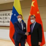 Carlos Faría and Wang Yi meet at the 77th meeting of the United Nation General Assembly in New York. Photo: Venezuela's Ministry of Foreign Relations.