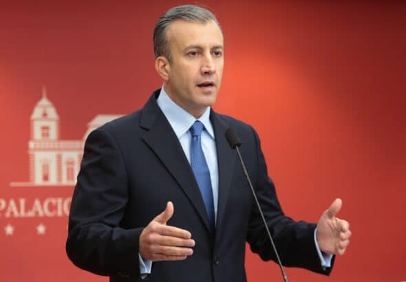 File photo of Venezuelan Minister for Oil Tareck El Aissami during a press conference. Photo: Twitter/@VTVcanal8.