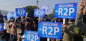 Opposition supporters demand the implementation of the Responsibility to Protect Doctrine in Myanmar. Photo: Twitter.