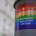 Post banner about the new Cuban Family Code. Photo: Bloomberg.