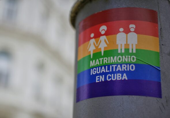 Post banner about the new Cuban Family Code. Photo: Bloomberg.