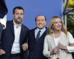 The next prime minister of Italy, Giorgia Meloni, and her associates, Matteo Salvini and Silvio Berlusconi. Photo: EFE.