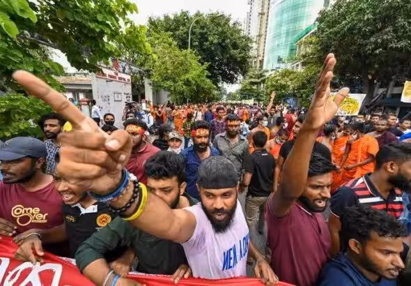 Sri Lankan university students take part in a demonstration in Colombo on August 18. File photo.
