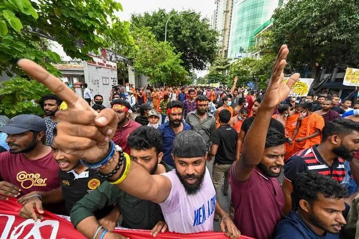 Sri Lankan university students take part in a demonstration in Colombo on August 18. File photo.