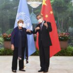 UN High Commissioner for Human Rights Michelle Bachelet (left) and Chinese Foreign Minister Wang Yi (right) during Bachelet's trip to China. Photo: Deng Hua/AP.