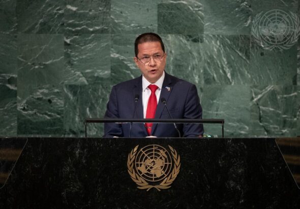 Venezuelan Foreign Minister Carlos Faría reading the message of President Nicolás Maduro at the 77th UN General Assembly. Photo: UN Press.