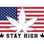 US flag with a marijuana leaf silhouette over it and a caption that reads: "Stay High." File photo.