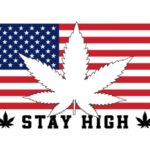 US flag with a marijuana leaf silhouette over it and a caption that reads: "Stay High." File photo.