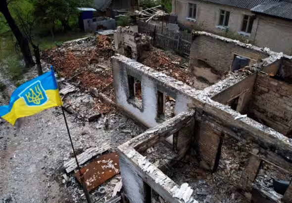 A view of the destroyed village of Moshchun, Kiev region, Ukraine, May 19, 2022. Photo: Reuters/Leonardo Benassatto.