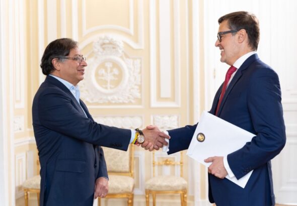 The president of Colombia, Gustavo Petro receives the ambassador at the Palacio de Nariño. File photo.