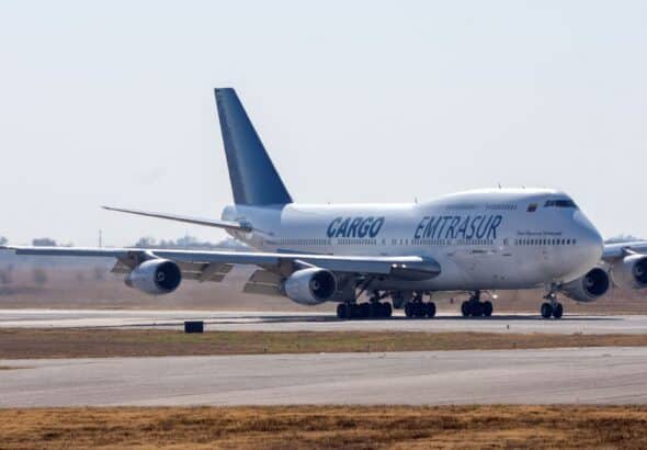 The Venezuelan EMTRASUR Boeing 747-300 cargo plane in Ezeiza airport, Argentina, pictured June 6, 2022. Photo: Reuters.