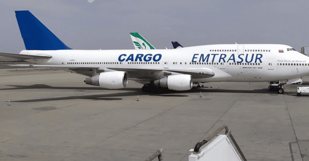 A Venezuelan-owned Boeing 747, operated by Venezuela's state-owned Emtrasur cargo line, taxis on the runway after landing in the Ambrosio Taravella airport in Cordoba, Argentina, June 6, 2022. Photo: AP.