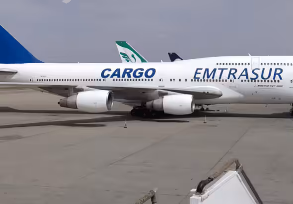 A Venezuelan-owned Boeing 747, operated by Venezuela's state-owned Emtrasur cargo line, taxis on the runway after landing in the Ambrosio Taravella airport in Cordoba, Argentina, June 6, 2022. Photo: AP.