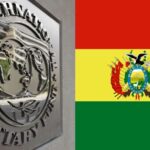 Image divided in two parts, on the left side the IMF emblem and on the right side the flag of Bolivia. Photo: Kawsachun News.