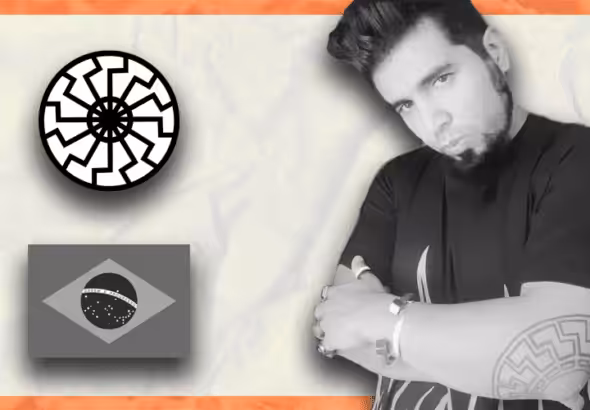 Photo composition with a photo of Argentinian Vice President Cristina Fernandez-Kirchner’s attacker together with the Black Sun Nazi symbol and the Brazilian flag. Photo: Mala Espina Check. 