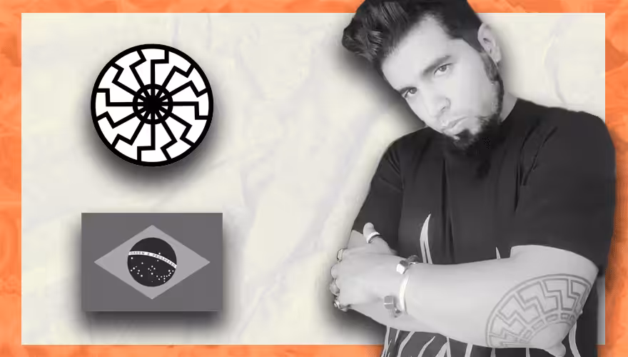 Photo composition with a photo of Argentinian Vice President Cristina Fernandez-Kirchner’s attacker together with the Black Sun Nazi symbol and the Brazilian flag. Photo: Mala Espina Check. 