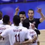 Venezuela's senior men volleyball team celebrates after scoring. File photo