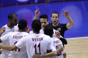 Venezuela's senior men volleyball team celebrates after scoring. File photo