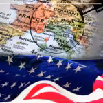 Composition of image showing in a circle in the upper part Central Europe indicated in a circle on a map and in the lower part the US flag. Photo: PressTV.