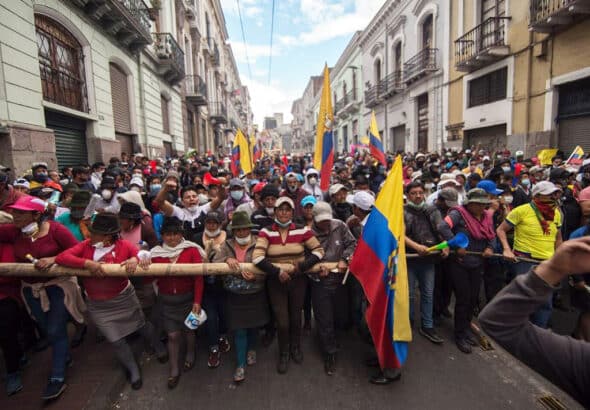Flower farmers march in Quito. Photo: Popular Resistance.org.
