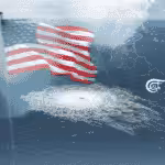 A US flag and an European transparent map overlapped over the image of the recent Nord Stream 2 sabotage site in the Baltic Sea. Photo: Al Mayadeen.