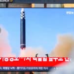 A television screen in Seoul shows a news program reporting the latest missile launch by North Korea. Photo: Kim Jae-Hwan.