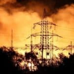 A fire raging at the heat and power plant TETS-5 in Kharkiv in northern Ukraine after it was hit by a Russian missile on 11 September.Photo: Reuters/Scanpix.