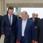 Syrian President Bashar al-Assad walks next to Khalil al-Hayya, Hamas politburo member, during the most recent Hamas visit to Damascus last Wednesday, October 19, 2022. Photo Syria News.