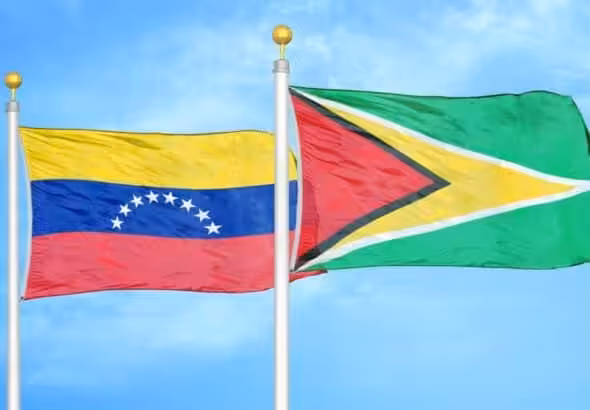 The flags of Venezuela and Guyana. Photo: Aleks Taurus, Legion-Media.