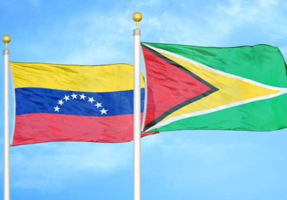 The flags of Venezuela and Guyana. Photo: Aleks Taurus, Legion-Media.