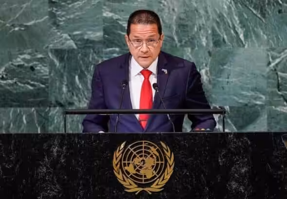Venezuelan Foreign Affairs Minister Carlos Faría giving his speech at the 77th United Nations General Assembly. Photo: UN News.