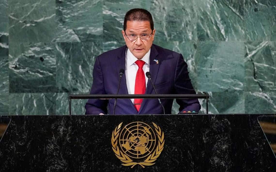 Venezuelan Foreign Affairs Minister Carlos Faría giving his speech at the 77th United Nations General Assembly. Photo: UN News.