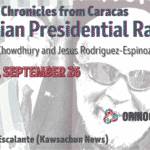 Poster with details of the Chavista Chronicles interview of Camila Escalante and photos of Lula Da Silva and Jair Bolsonaro as a watermark. Photo: Orinoco Tribune.