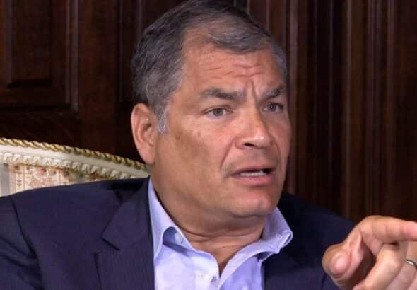 Former president of Ecuador, Rafael Correa, during his interview with Declassified UK. Photo: Phil Miller/Declassified UK.