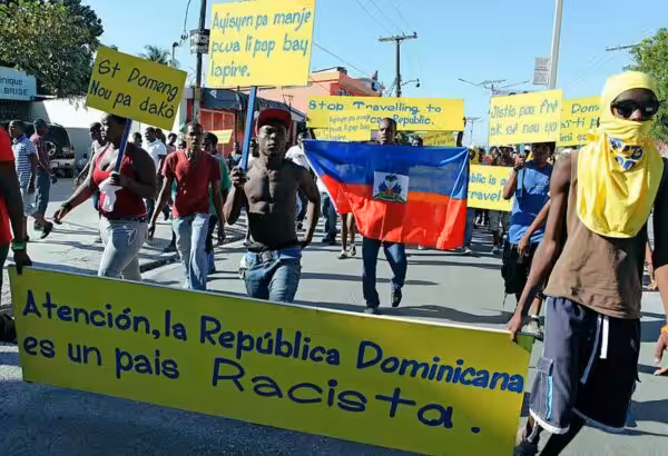 Haitians in Haiti demonstrate against racist discrimination in the Dominican Republic. Photo: Marie Arago/Reuters.