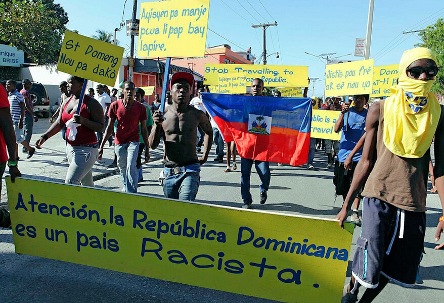 Haitians in Haiti demonstrate against racist discrimination in the Dominican Republic. Photo: Marie Arago/Reuters.
