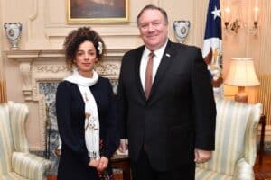 Self-proclaimed leader of the Iran protests Masih Alinejad meeting with former CIA director Mike Pompeo in 2019. Photo: US State Department.