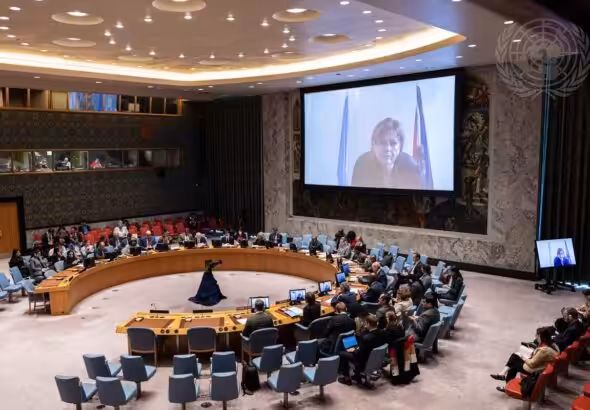 The UN Security Council listening to the BINUH’s Helen LaLime on October 17, 2022. Photo: UN/Rick Bajornas.