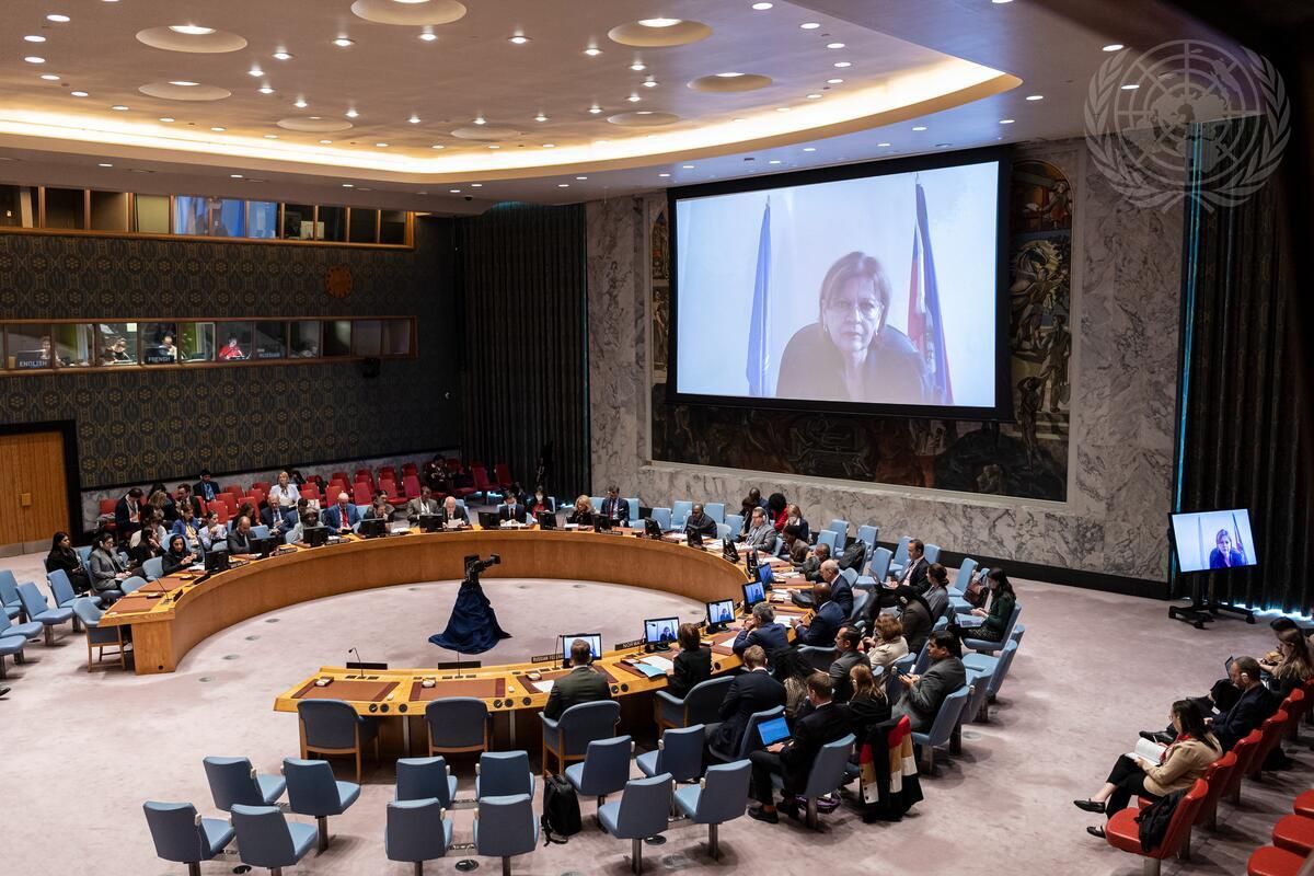 The UN Security Council listening to the BINUH’s Helen LaLime on October 17, 2022. Photo: UN/Rick Bajornas.