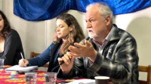 João Pedro Stedile gives a presentation to an audience of Latin American journalists in São Paulo. September 29, 2022. Photo: Kawsachun News.