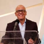 AN President Jorge Rodríguez standing at a podium. File photo.