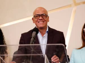 AN President Jorge Rodríguez standing at a podium. File photo.