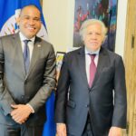 Venezuelan opposition's presidential hopeful Leocenis García (left) with OAS Secretary General Luis Almagro (right) in 2019, after Guaidó declared himself "interim president" of Venezuela. File photo.