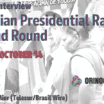 Poster with details of the interview and a photo of Lula Da Silva and Jair Bolsonaro as a watermark. Photo: Orinoco Tribune.