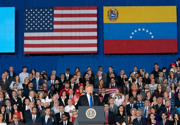 Former US President Donald J. Trump delivers a speech to the Venezuelan American community at the Florida International University Ocean Bank Convocation Center Monday, Feb. 18, 2019 in Miami, Florida. Photo: White House/Andrea Hanks.