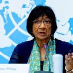Navanethem Pillay, chair of the U.N. Independent International Commission of Inquiry on the Occupied Palestinian Territory, including East Jerusalem and Israel, briefing eporters on June 14 on the commission’s first report. Photo: U.N./Jean Marc Ferré.