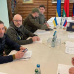 Russian and Ukrainian delegations during the third round of negotiations in Belarus, March 2022. File photo.