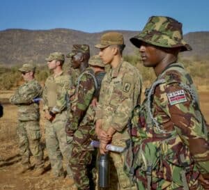 US soldiers of the US Army Southern European Task Force - Africa participate in military exercise with Kenyan army personnel. Photo: Twitter/@USAfricaCommand.