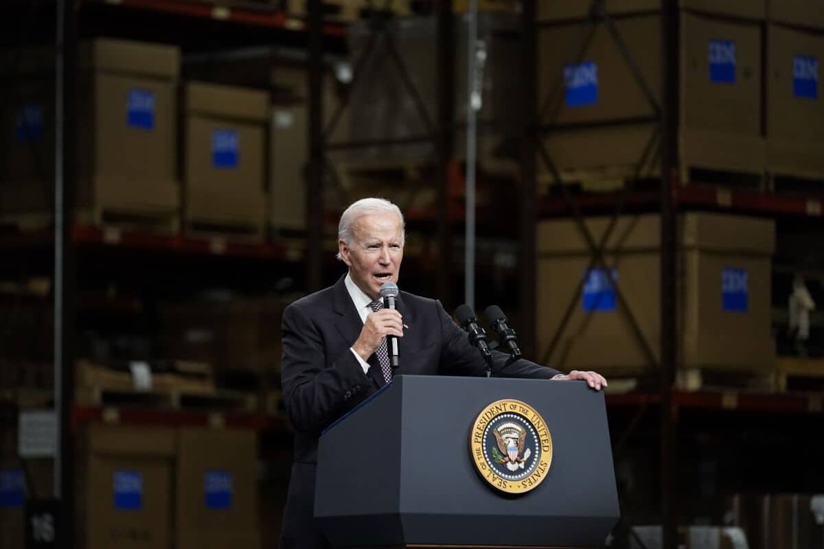 President Joe Biden standing at a presidential podium with a microphone. Photo: Whitehouse.gov.